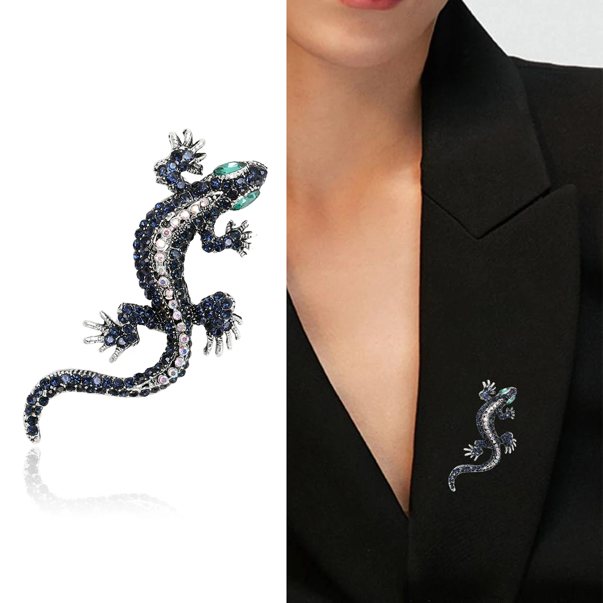 Rhinestone Chameleon Brooch for Women Unisex Enamel Lizard Pin Banquet Party Backpack Gifts Jewelry Accessories