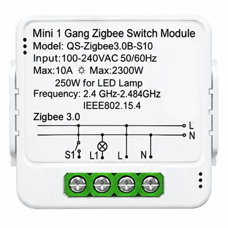 Zigbee 3.0 Smart Switch Relay Controller 1 Gang Neutral Wire Module 10A 2300W Supports Zigbee2mqtt For Home Assistant