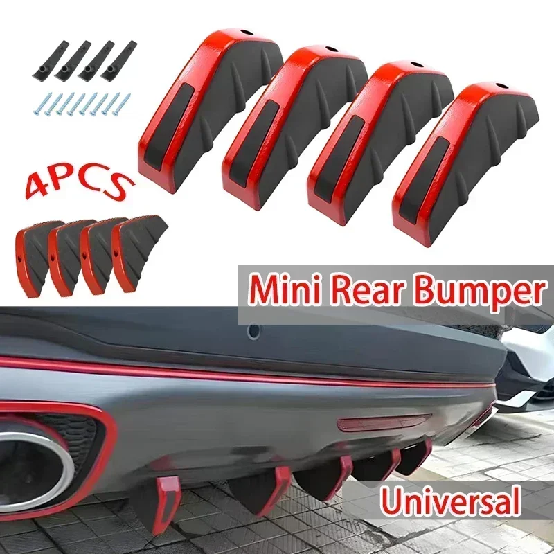 4 stücke Universal Carbon Faser Auto Geändert Hinten Stoßstange Diffusor Spoiler Schwarz Rot ABS Hinten Lip Diffusor Anti-kollision