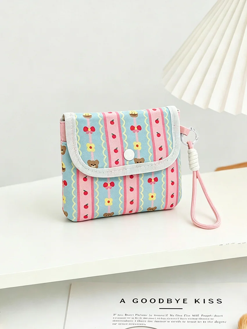 

BUYLEMO Cute Bear Printed Storage Pouch, Snap-button Portable Sanitary Napkin & Jewelry Organizer