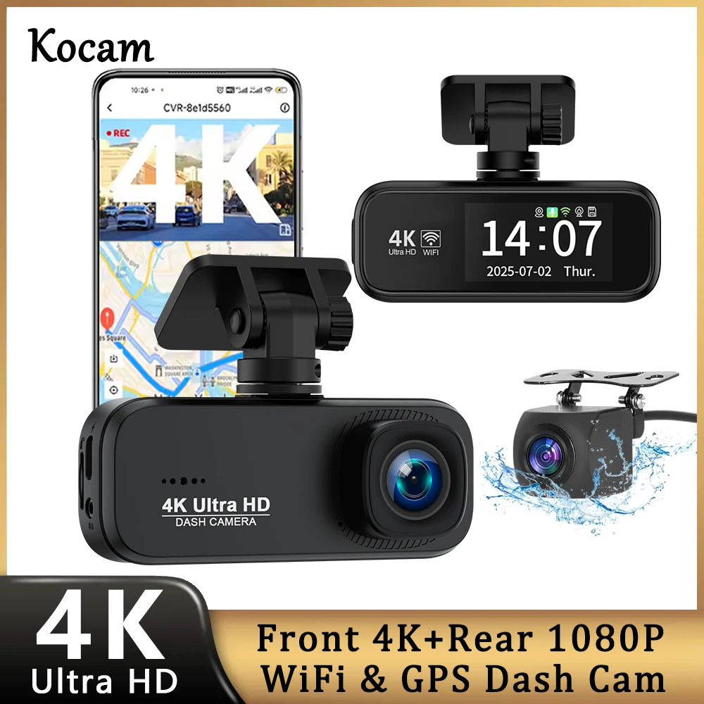 WiFi Dash Cam 4K UHD Recording Car Camera DVR Night Vision Video Recorder Black Box Support Dual Lens GPS 24H Parking