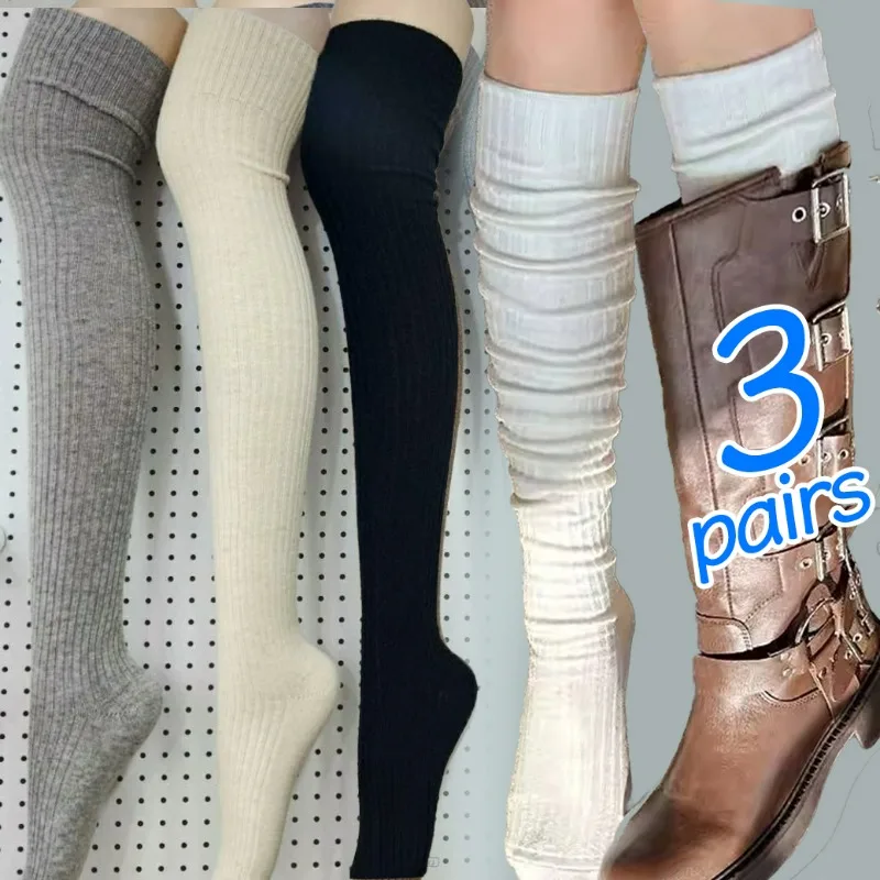 

1/3Pairs Knitted Over Knee Long Socks Women Autumn Winter Thigh High Knitting Socks Plus Size Fashion Knitting Warm Stockings