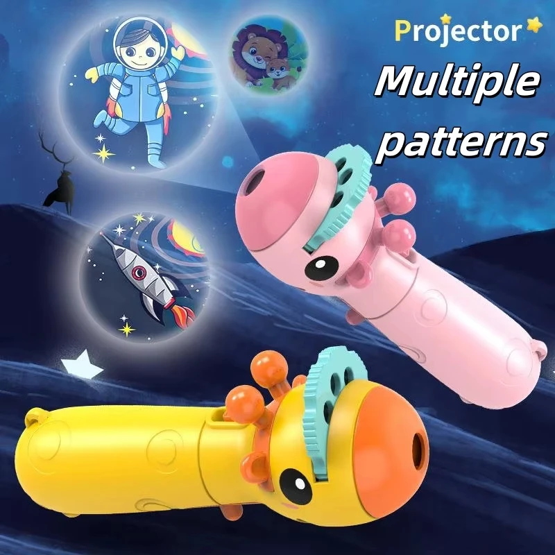Pink Flashlight with 6 Random Theme Cards Early Education Cartoon Educational Toy Children's Glowing Projector Flashlight Fun