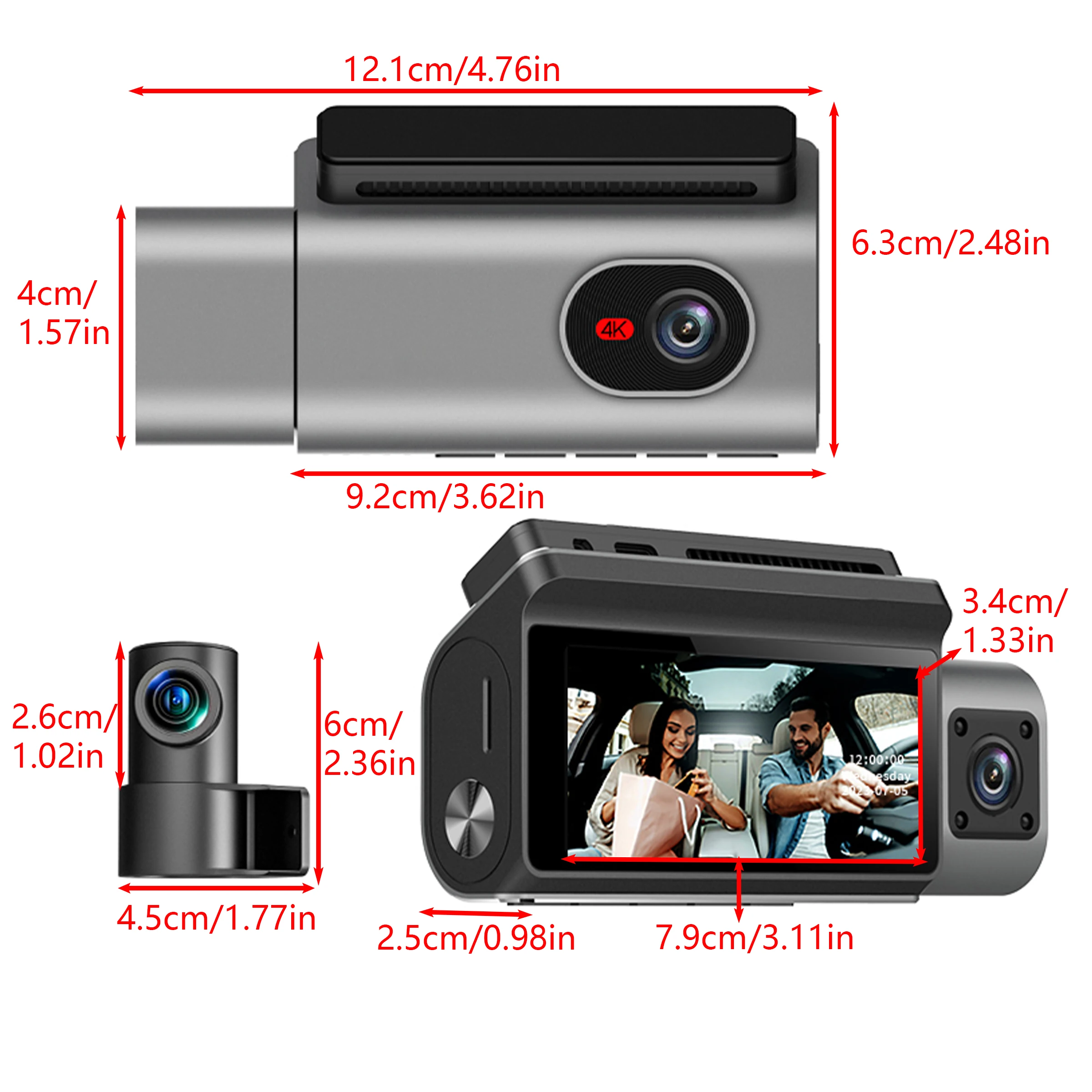 Obiettivo WiFi 3 Dashcam 4K Ultra HD da 3,69 pollici nel veicolo per Dvr per auto con visione notturna senza luce