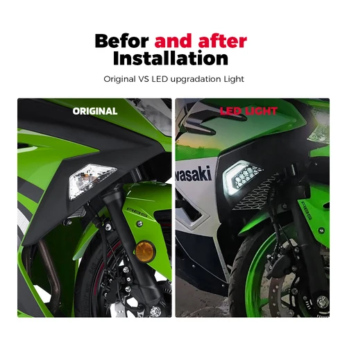 Imagen 2 del producto Para KAWASAKI Ninja 250 300 EX300 Ninja 400 650 EX650 ZX-6R LED intermitentes delanteros indicador intermitente luz de circulación diurna
