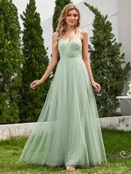 Elegant Evening Dresses Deep V-Neck Cross-Back Straps Floor length 2024 Ever Pretty of A-Line Mint Green Bridesmaid Dress