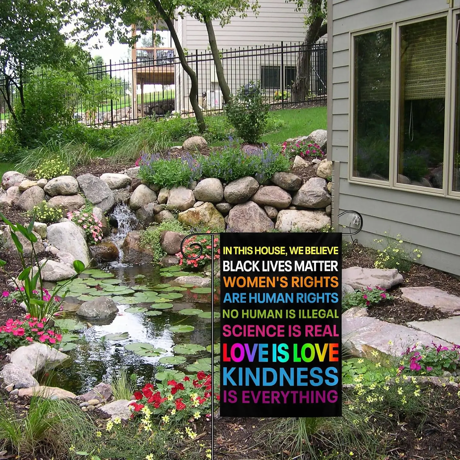 Pride Garden Flag 12 x 18 Inch Double Sided In This House We Believe Science Is Real Black Lives Matter Garden Flag for Yard PPZ