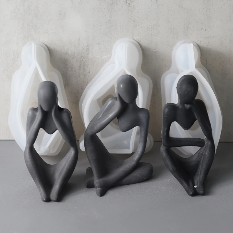 Fai da te pensatore statua stampo in silicone arte nordica astratta corpo umano gesso ornamenti in resina stampi candela artigianale regalo