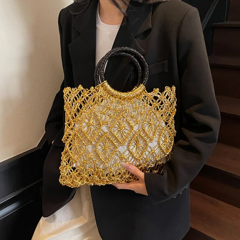 

Luxury designer bags for women 2025 Golden bag female totes handbags ladies purses hollow out women's bag fashion evening bags