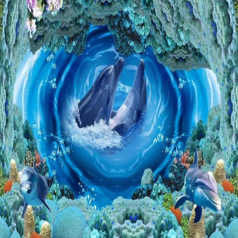 Custom Mural Wallpaper 3D Whirlpool Dolphin Underwater World Children's Room Background Wall Kindergarten Fresco Papel De Parede