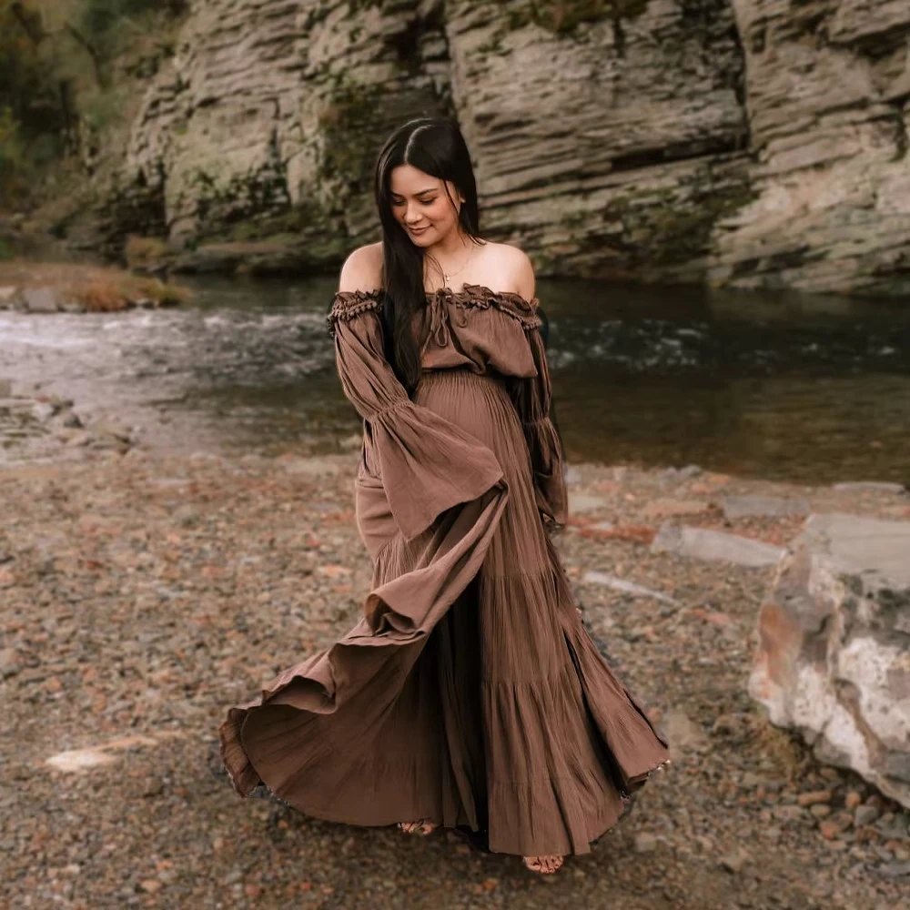 2025 فساتين حمل بوهو أنيقة لالتقاط الصور البوهيمي قبالة الكتف فستان الاستوديو للنساء الحوامل لالتقاط الصور