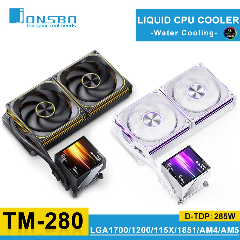 Jonsbo TM-280 Water-cooled CPU Heatsink 3.95-inch Screen Display ARGB All-in-One Liquid Cooler PWM Computer Host Cooling Fan
