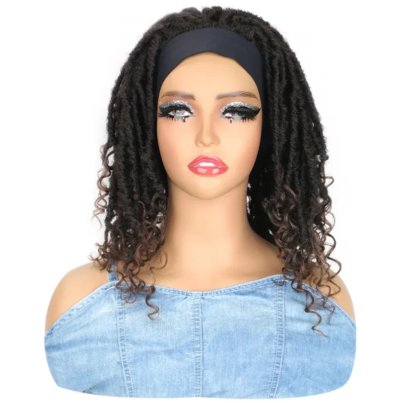 Headband Dreadlocks Tail Curl Wigs Synthetic Short Curly wig For Women Lce Silk Hairband Dirty Braids Heat Resistant Fiber Wig