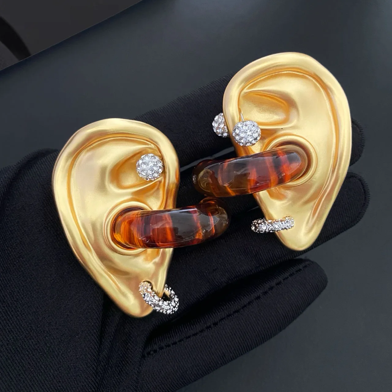 New Jewelry & Accessories Classic Style Amber Resin Ring Abstract Ear Shape Earrings For Women's Parties & Gifts