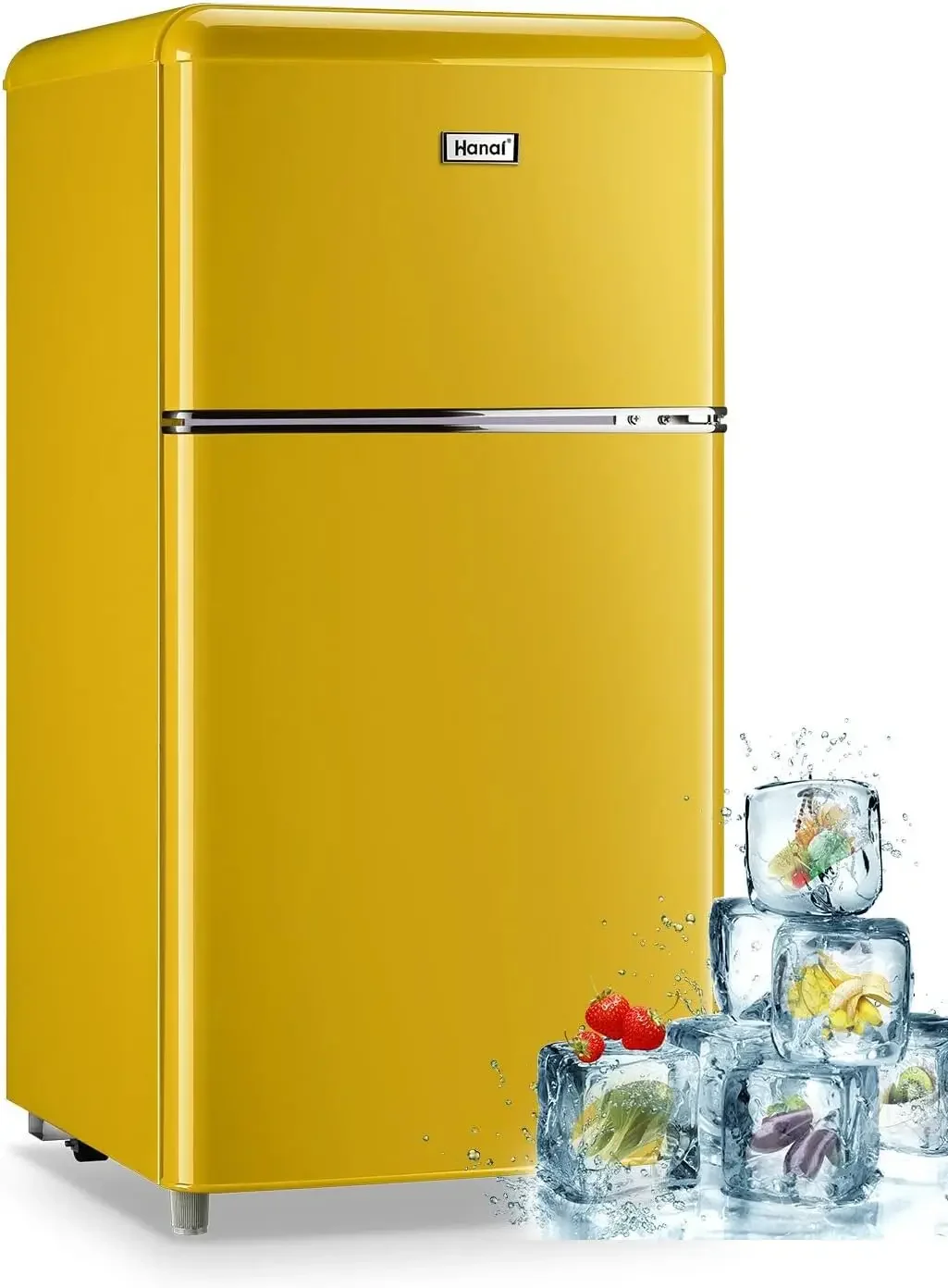 Compact Refrigerator, 3.5 Cu.Ft Retro Mini Fridge with Freezer, Dual Door Small Refrigerator with 7 TEMP Modes, LED Lights