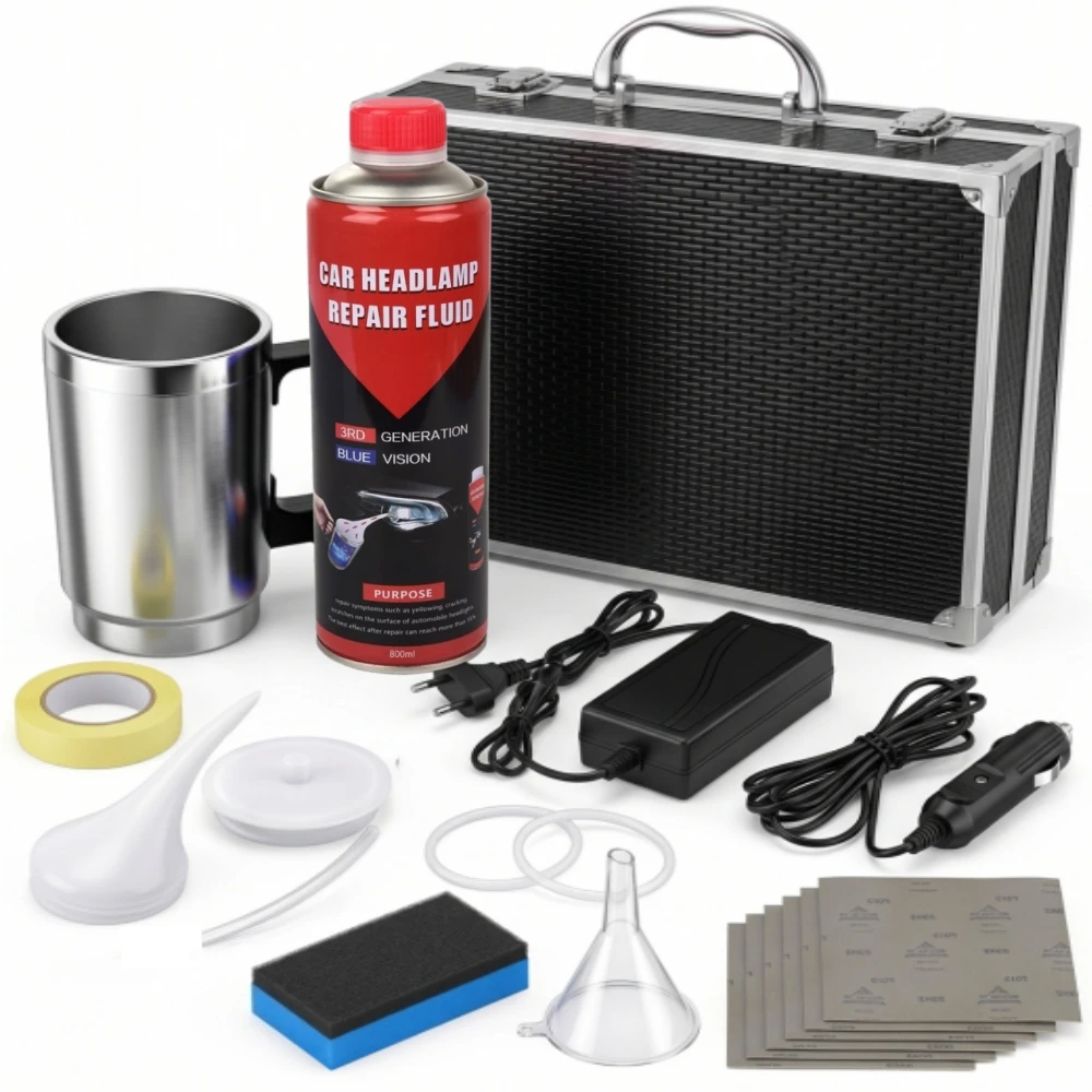 Professional Car Headlight Restoration Kit - Restore Clarity & Brightness, Eliminate Yellowing & Scratches - Includes 800g Repair Fluid, Steam Atomizer, Sandpaper & All Tools for DIY Repair
