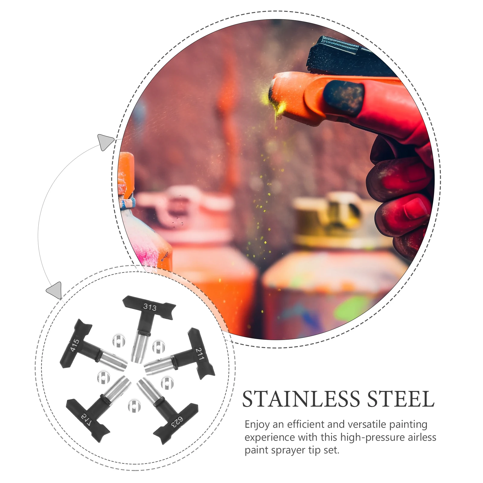 

5 шт., насадки для безвоздушного распыления краски, сменный набор распылителей высокого давления 211 313 415 517 623 аксессуары для распылителя краски