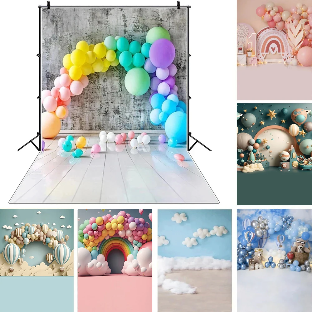 Newborn 1st Birthday Party Photography Backdrop Boho Arch Balloon Boy Girl Baby Shower Cake Smash Photo Background Photo Studio