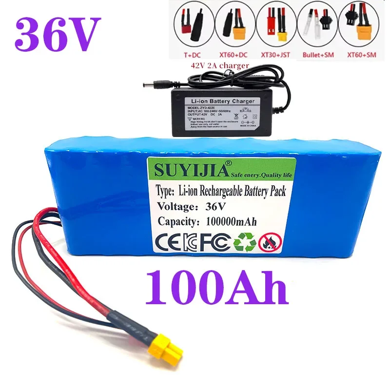 

10S2P 36V Lithium Battery Pack 18650 100Ah 1000W for Scooters Electric Bikes Wheelchair Power Tools 42V 2A Charger