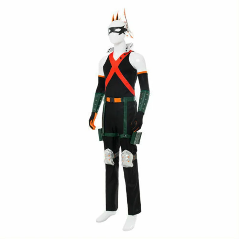 My Academia Anime Cosplay Traje para homens e mulheres, Bakugou Katsuki, Uniforme de Combate, Macacões, Acessórios de Halloween, Peruca