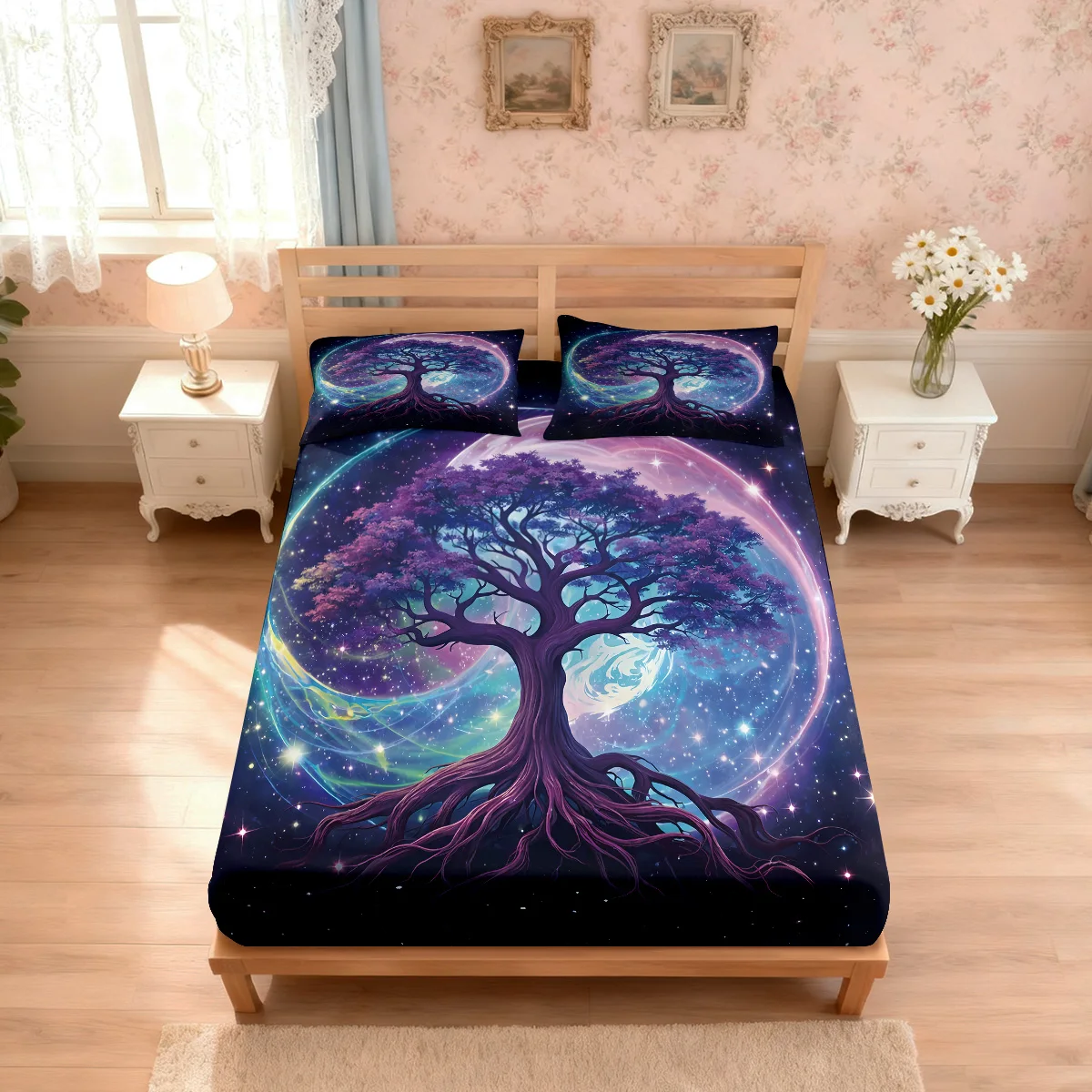 3pcs Universe Magical Life Tree Printed Coreless Bed Sheet Set Multi Size Soft Bed Cover Bedroom Bedding Decoration