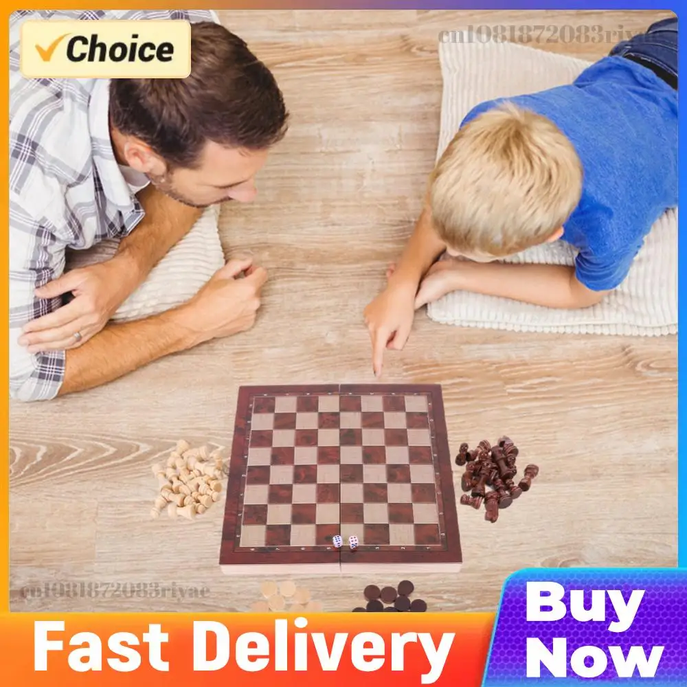 

29x29cm Large Chessboard Developing Strategic Thinking 3 in 1 Chess Chekers Backgammon Foldable Chess Board for Kids Adults