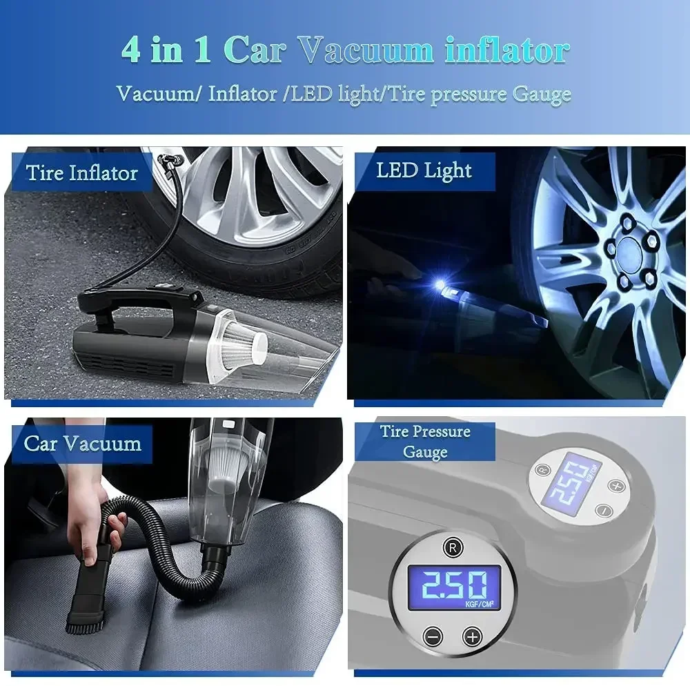 Multi function Liquid crystal digital display car vacuum cleaner with wired portable car vacuum cleaner