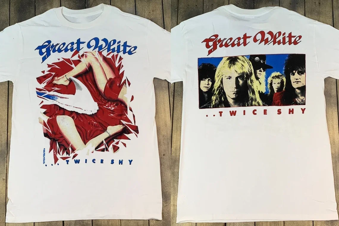 Vtg GREAT WHITE Band Twice Shy Tour Cotton White Full Size Unisex Shirt AA1349