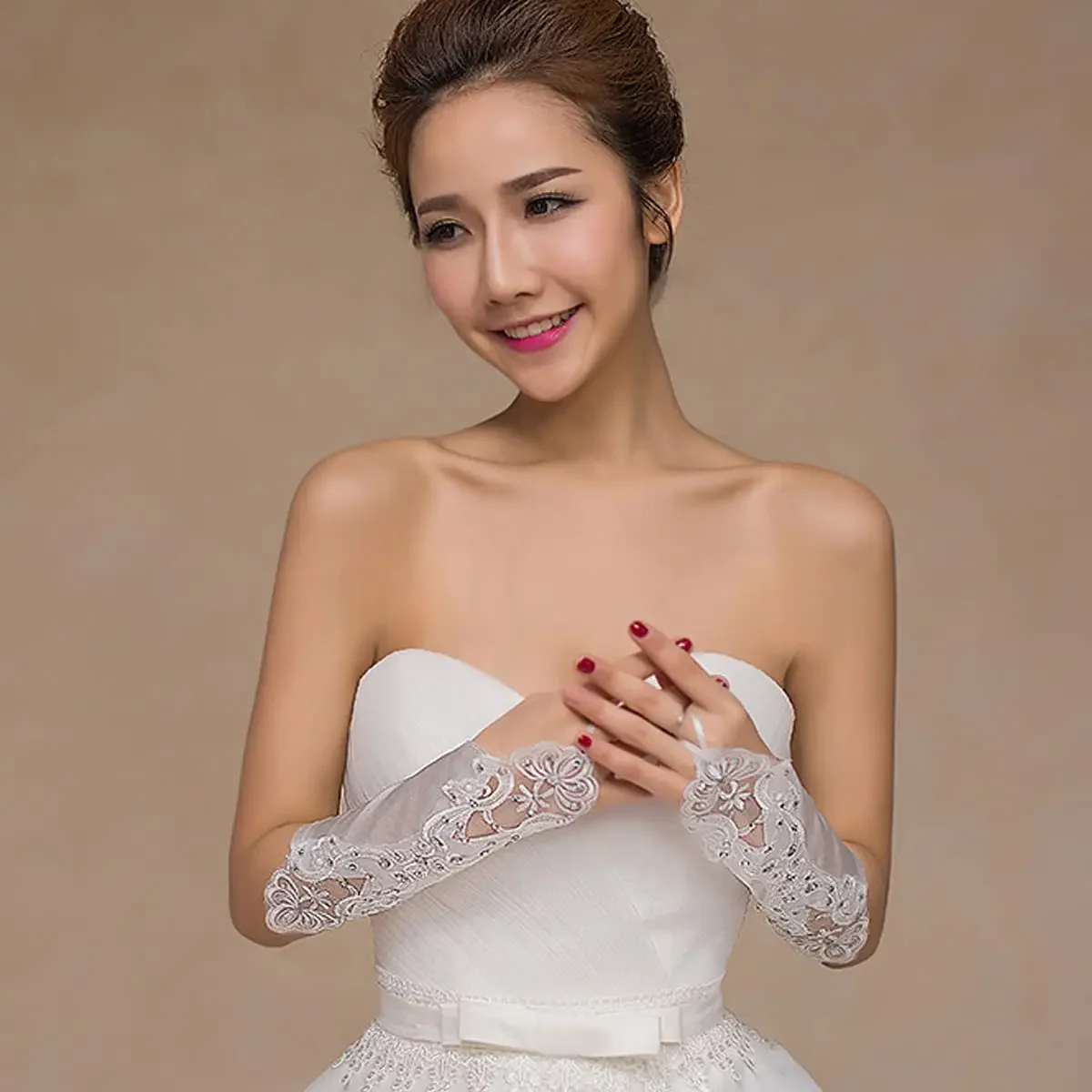 Lace Fingerless Gloves Women Fingerless Satin Gloves Bridal Prom for Wedding Party Costume Accessories