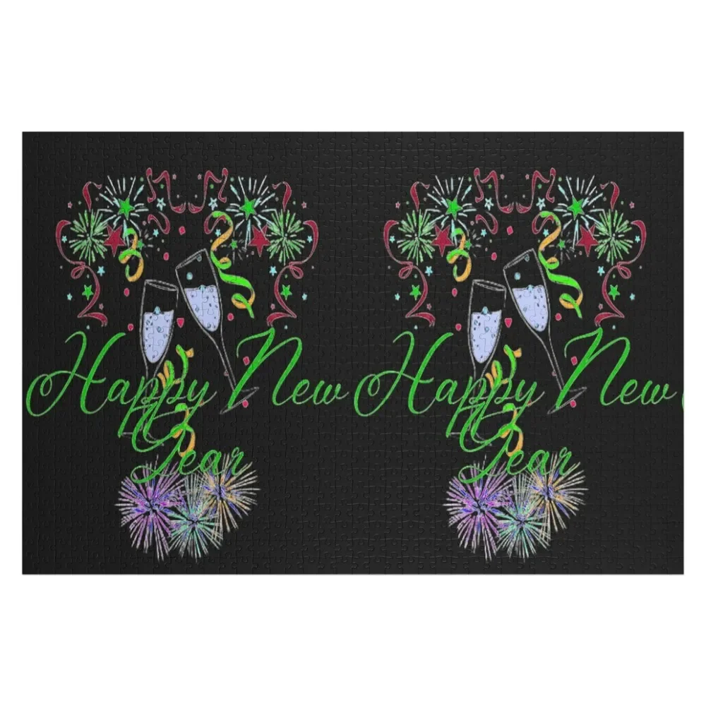 Festive Happy New Year Design, 3,Howdy New Year,New Years Celebration, New Years Eve Countdown Jigsaw Puzzle Custom Wood Puzzle