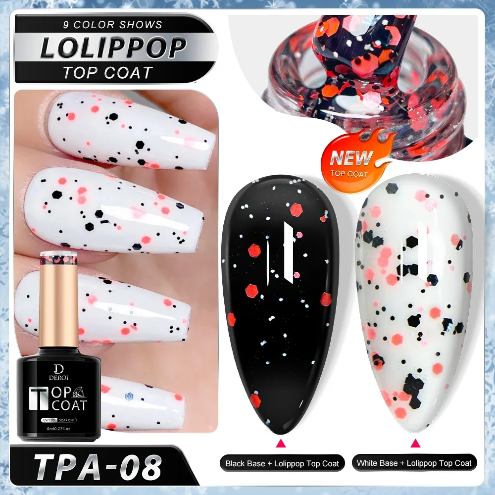 Glitter Top Coat UV Gel with Sparking Dots No Wipe Top Coat Varnish Nail Polish Matte Topcoat Soak Off Semi Permanent Nail Art