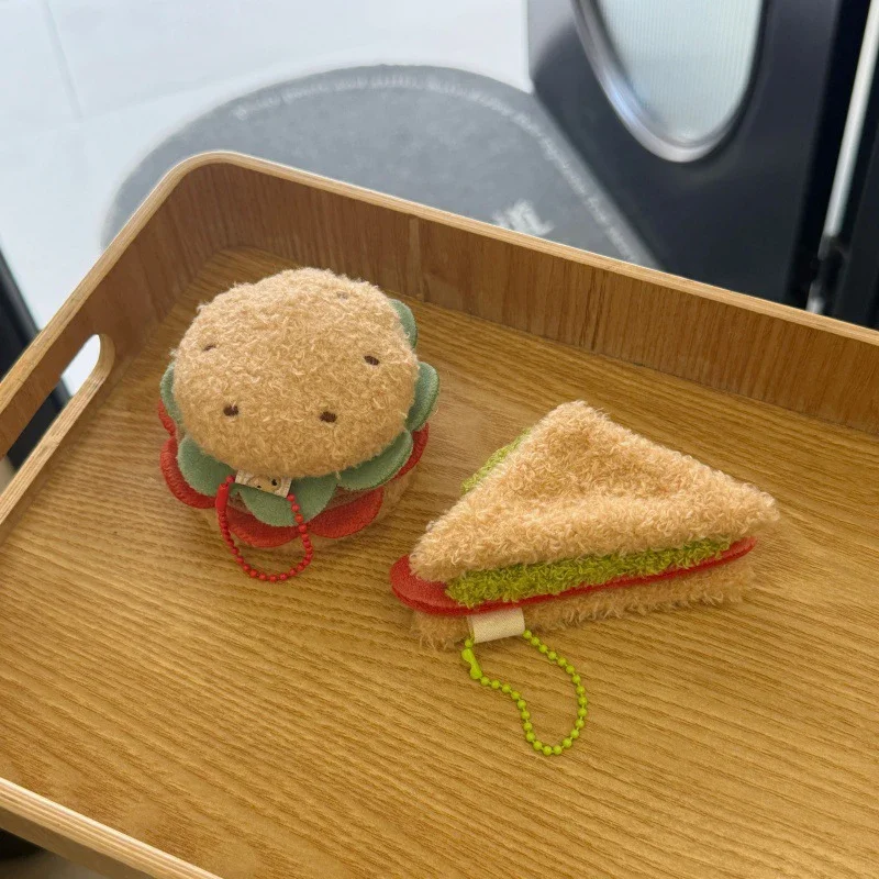 Cartoon Hamburger Cake Sandwich Keychain Simulated Food Doll Keyring Bag Pendant Backpack Hanging Decoration Key Holder