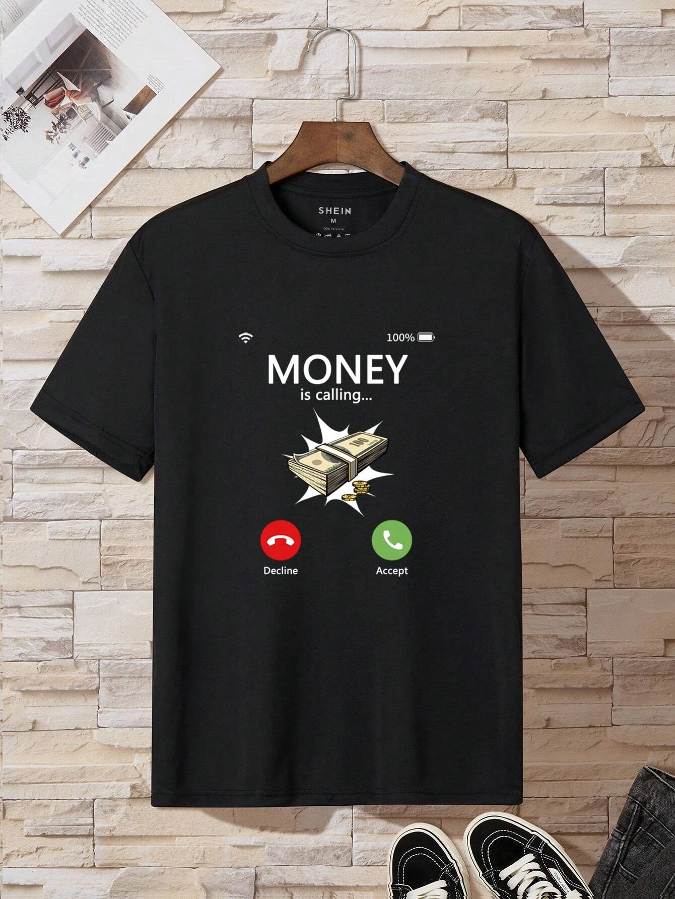 Men/Women Manfinity Dauomo Cash And Letter Graphic T-Shirt comfortable cotton Round neck short sleeves