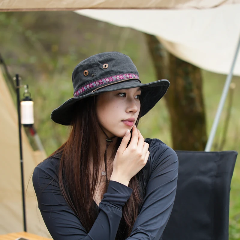 Cappello da cowboy occidentale estivo all'aperto Cappello di protezione solare a tesa larga per escursionismo Cam Alpinismo ex Cappello da sole etnico Sle