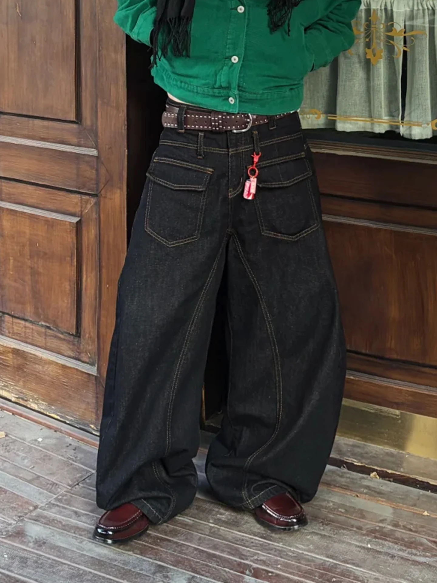 

American Sle Knife Denim Casual Loose Leggings Men's Baward Wearing Jeans Bla Color Daily Wear Comfortable Pants