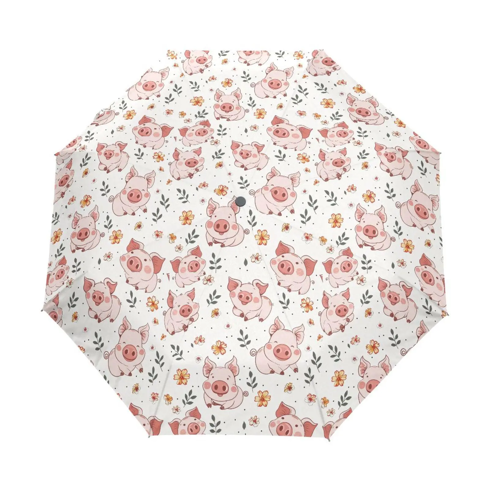 Cartoon Pig Sunny and Rainy Umbrella Cute Farmhouse Animal Windproof Folding Travel Umbrella Portable Umbrella for Adults Teens