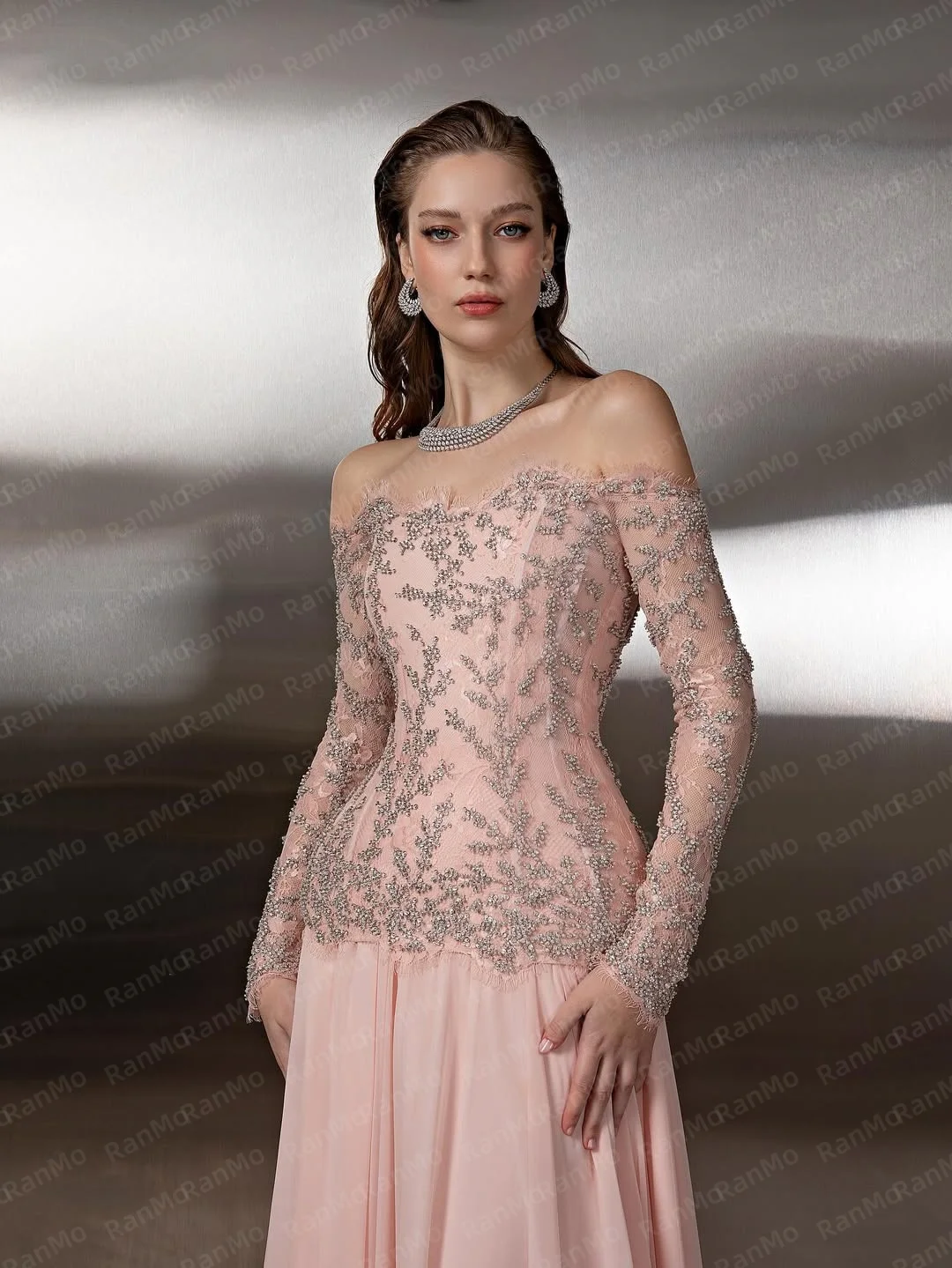 Ranmo elegante vestido De noche rosa mujer sirena apliques De manga larga Sexy Vestidos De fiesta De graduación moda Vestidos De Novia personalizados