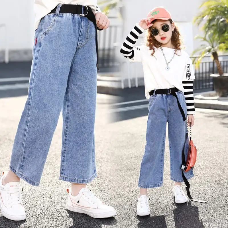 

2023 spring autumn Kids Jeans For Girls Lovely Children demin boot cut Pants Casual Trouses Child Girls Jeans For 4-14Y