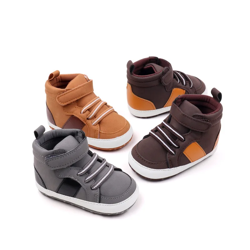 Spring and autumn high-top non-slip soft-soled toddler infant retro front shoes 0-1 years old boys fashion casual shoes