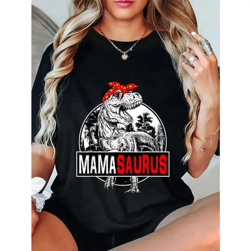 

Mamasaurus Dinosaur T-Shirt Women Funny Dino Mom Graphic Tee Mother's Day Gift Cute Mama Life Casual Top