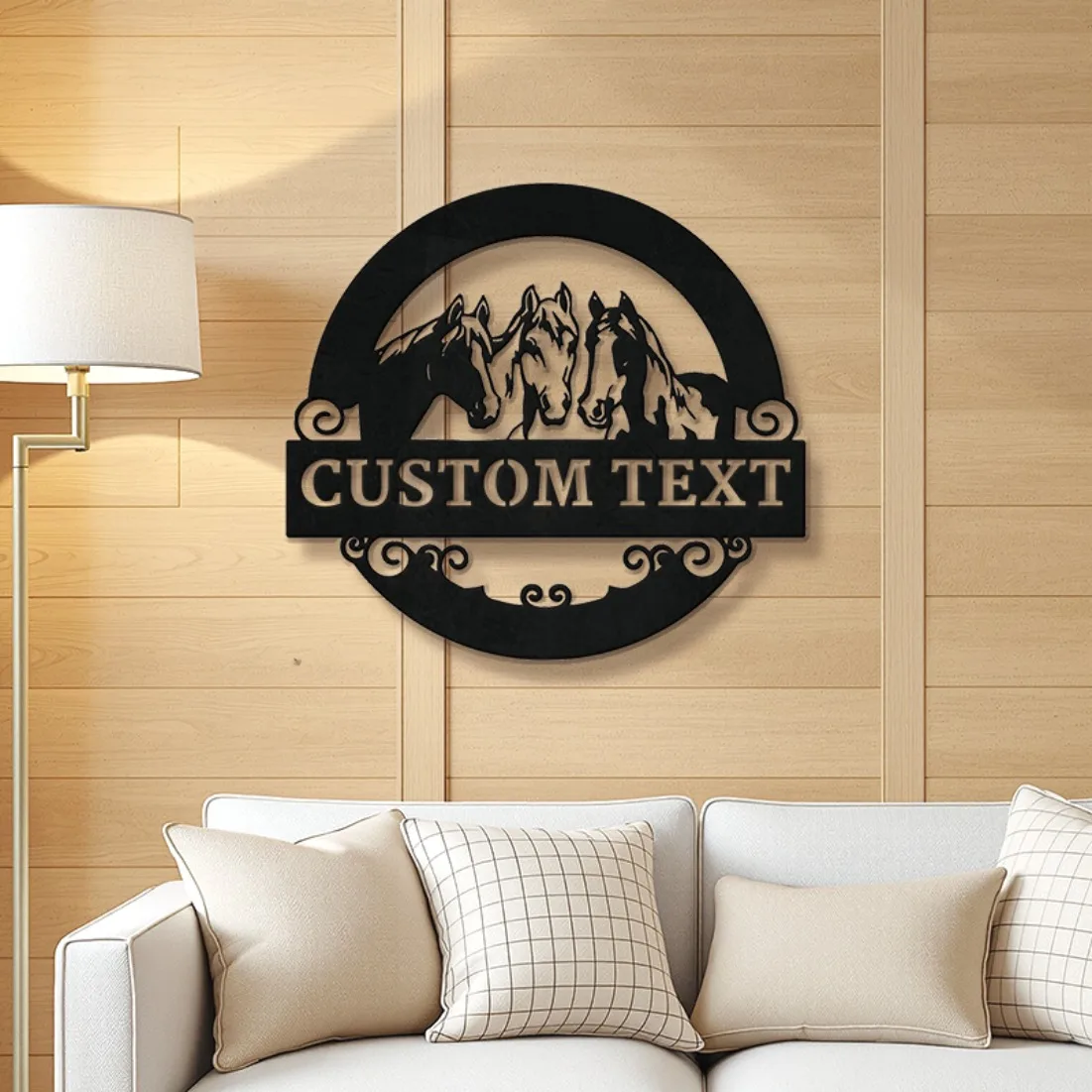 Tailor-Made Horse Silhouette Metal Wall Art - Personalized Text Design | Rustic Farmhouse Charm for Home & Garden.
