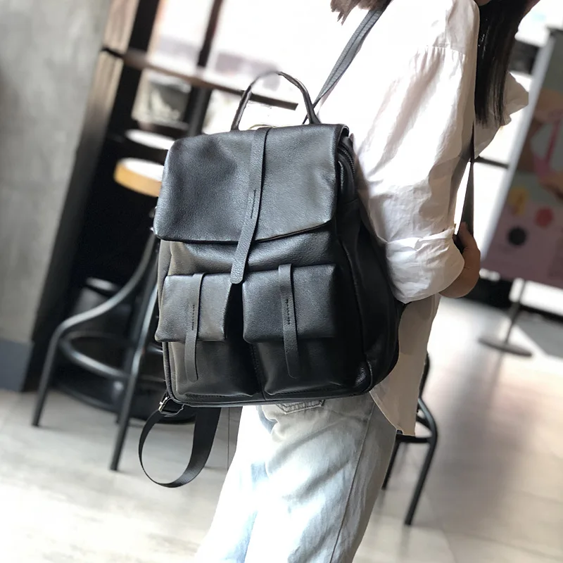 Retro Contracted Head Layer Cowhide Leisure Backpack Large Capacity Women Backpack High Quality Shoulder Bag Travel Backpack