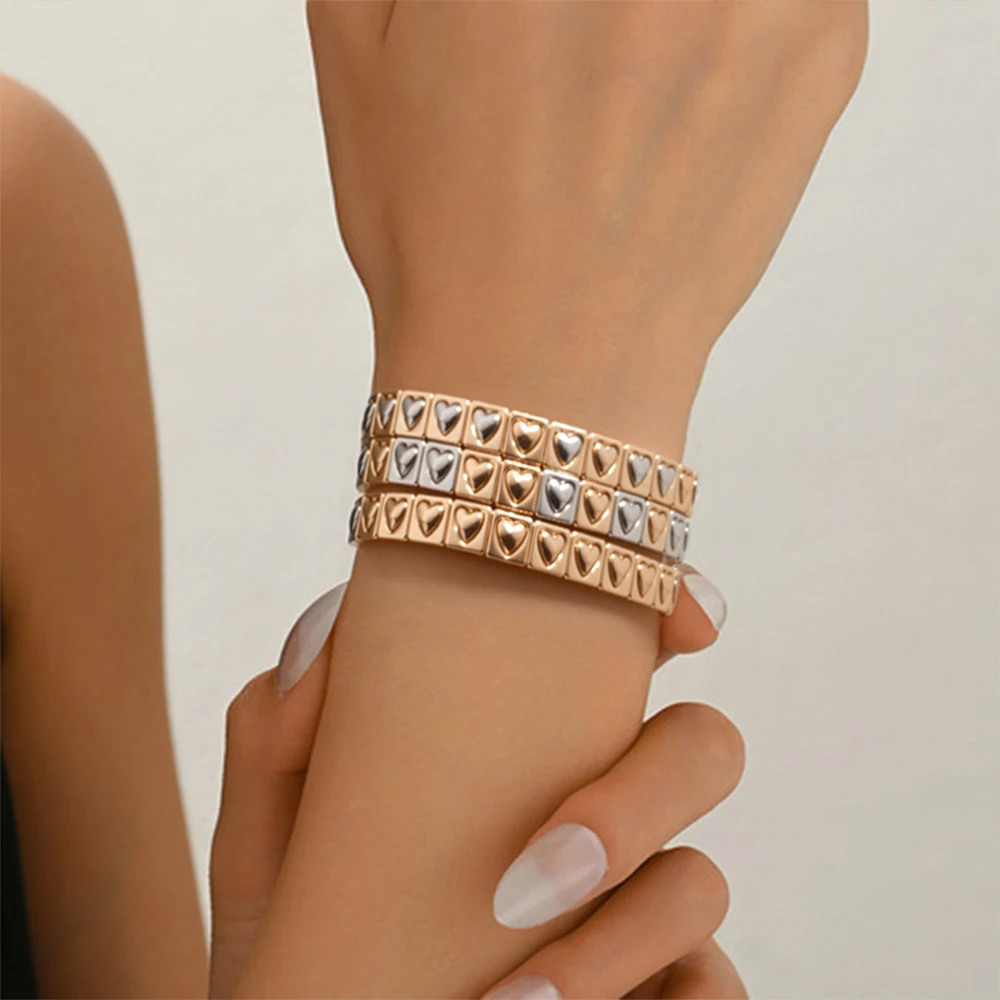 

2025 BEUTIFOR New Design Heart Girls Bracelet Golden Elastic Bangle Fashion Jewelry