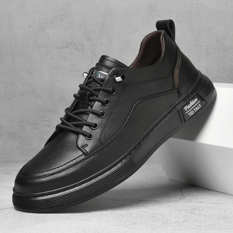 

2024 Spring Autumn New Men's Genuine Leather Casual Shoes Thick Soled Simple White Shoes Versatile Men's Outdoor Sports Shoes