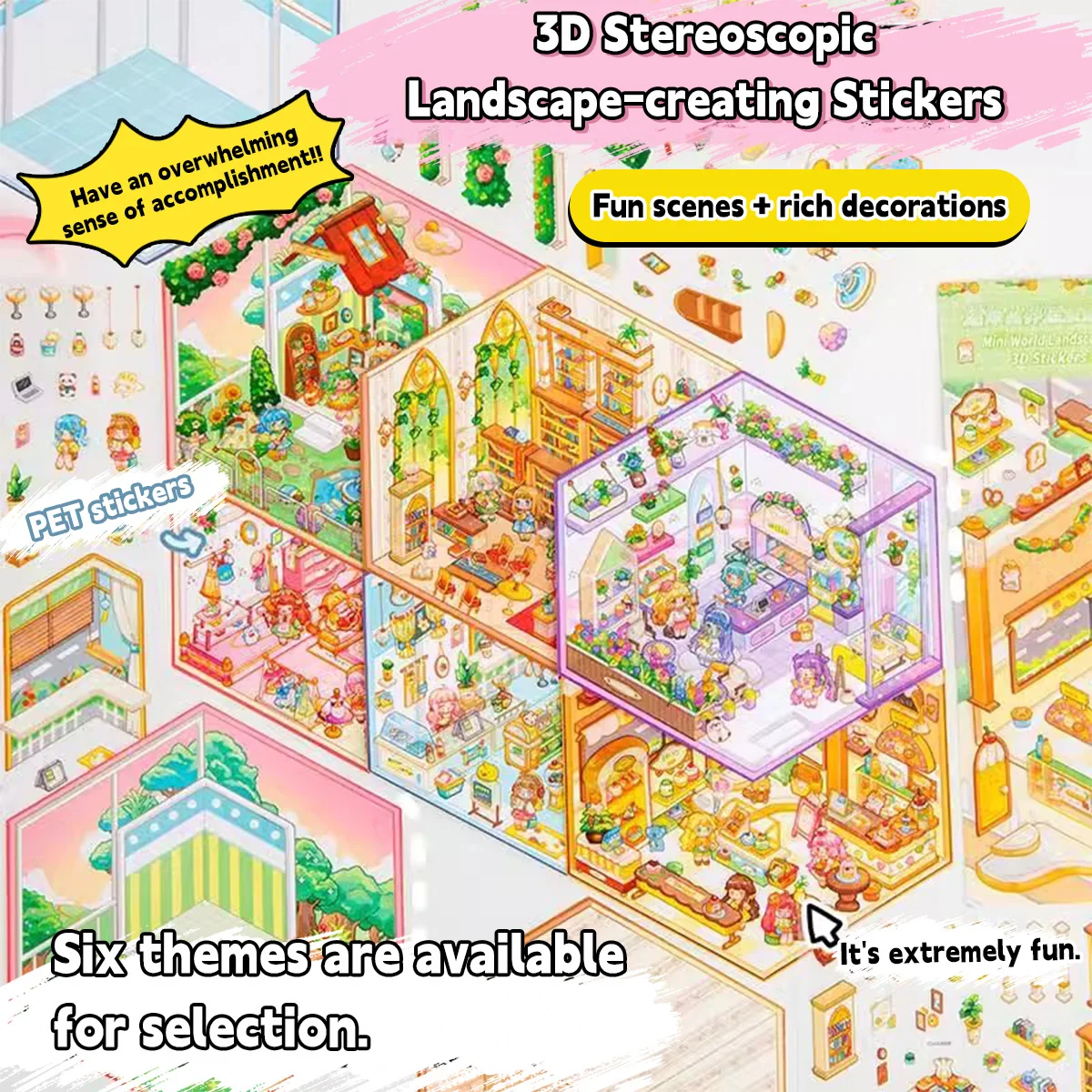 

Kawaii Creative Mini Scene 3D Anime Beautification Stickers Children's DIY Decorative Toys, Small Gifts for Boys and Girls