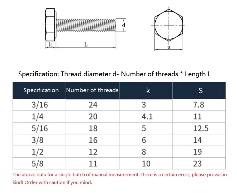 UNC 3/8-16 7/16-14 1/2-13 5/8-11 UNF 3/8-24 7/16-20 1/2-20 A2-70 304 Stainless Steel External Outside Hexagon Head Screw Bolt