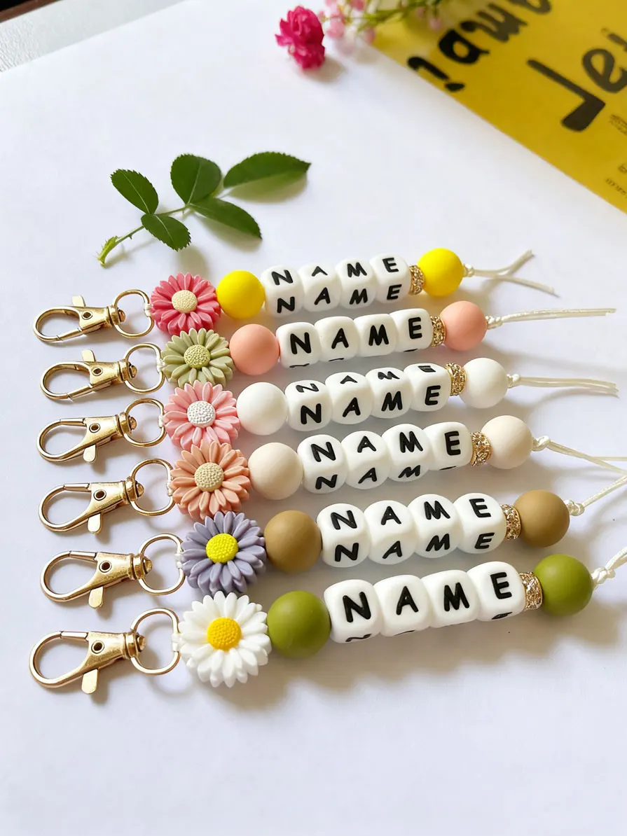 

1 х силиконовый брелок с изображением ромашки на заказ, подвеска для сумки с именем, мемориальный подарок, рождественский подарок