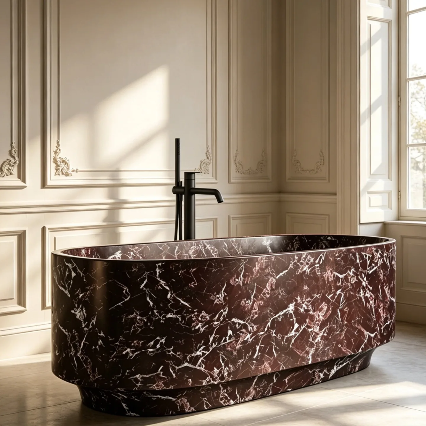 Luxury Stone Baths,Customized Rosso Levanto Marble Bathtub Solid Natural Stone Eco-Friendly Durable Bathroom Unit Home Villa Use