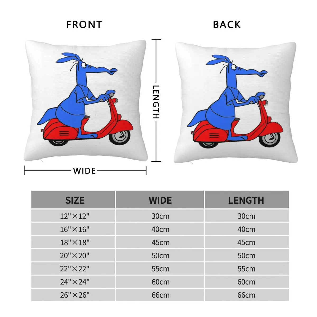 Blue Elise Scooter Square Pillowcase Polyester Linen Velvet Printed Zip Decor Sofa Cushion Cover