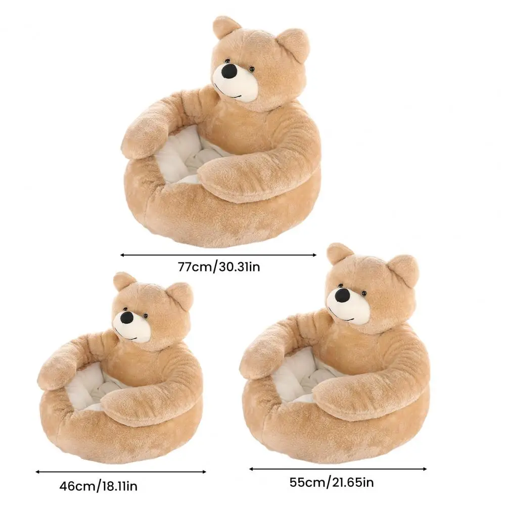 Dog Bed Plush Fabric Semi-enclosed Pet Bed Cozy Teddy Bear Dog Bed with Armrests Fluffy Plush Cat Sofa Non-slip for Pets view 3